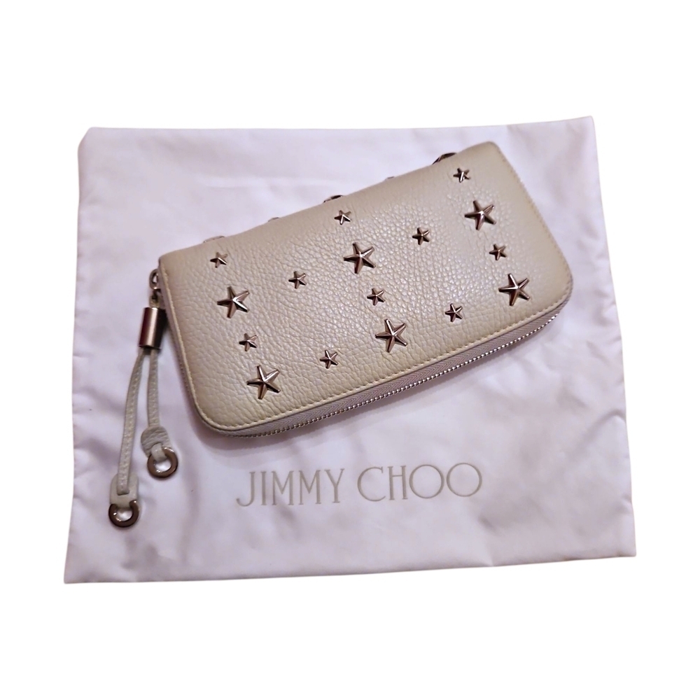 Jimmy Choo Filipa Cream Star-Studded Long Zip-around Wallet, Dust Cover, COA